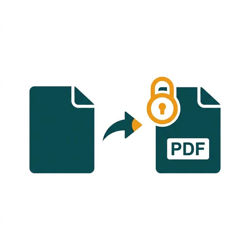 a blank document page transforming into a locked, official PDF document icon