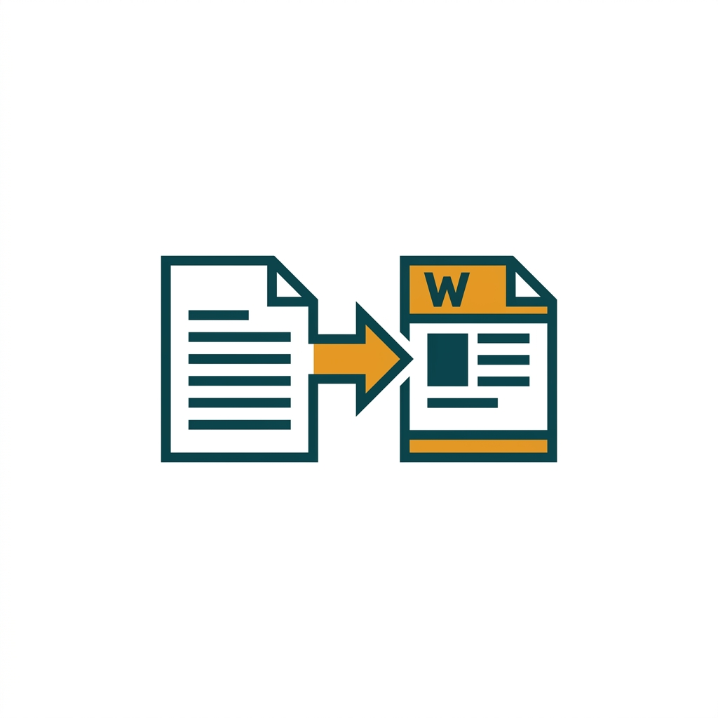 a document icon transforming into a word processor document icon with an arrow