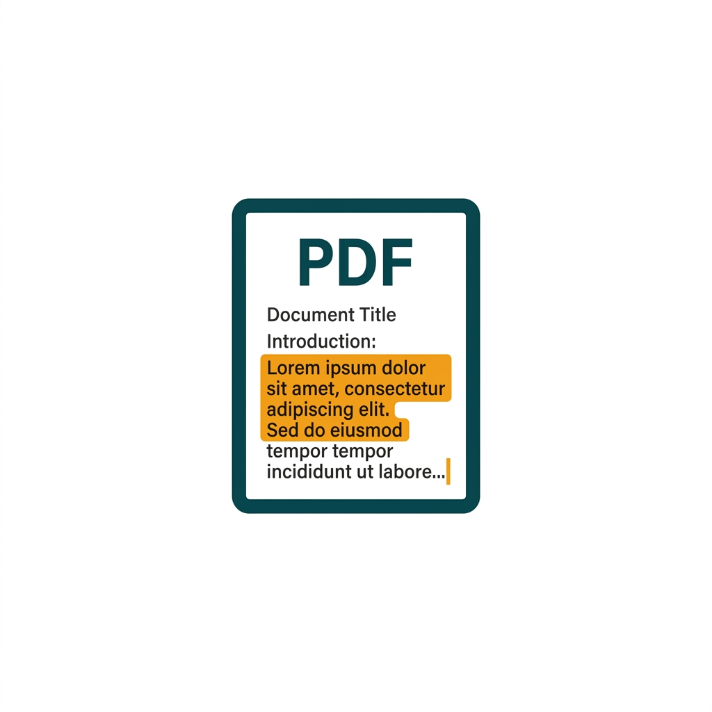 a pdf document page with a blinking cursor and a selected block of text