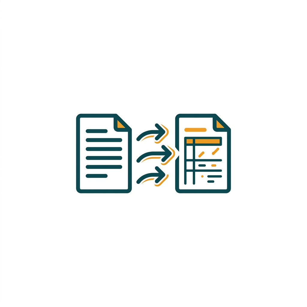 a document page transforming into another format, with arrows indicating conversion