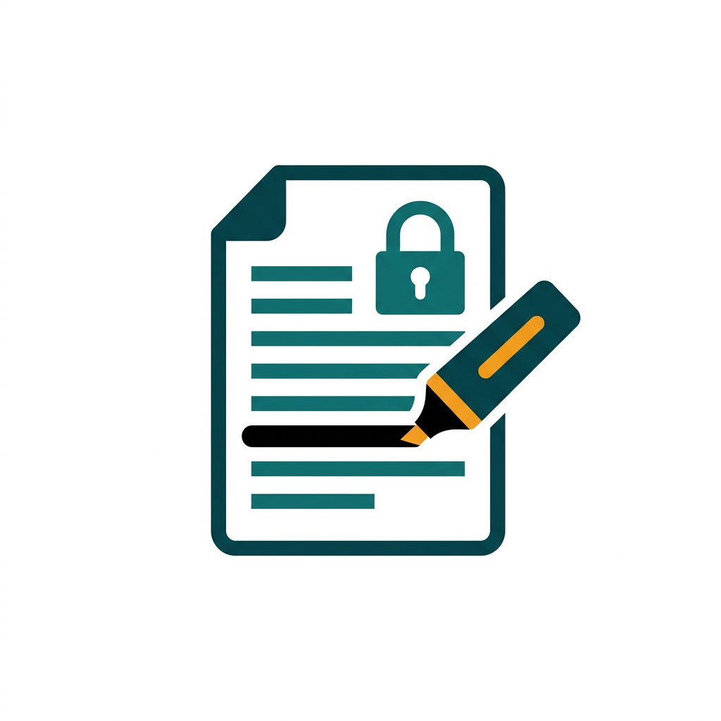 a document with a padlock symbol and a black marker redacting a line of text