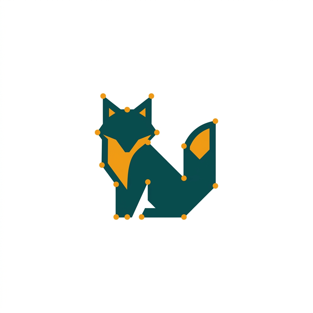 interlocking vector paths and anchor points forming the silhouette of a geometric fox