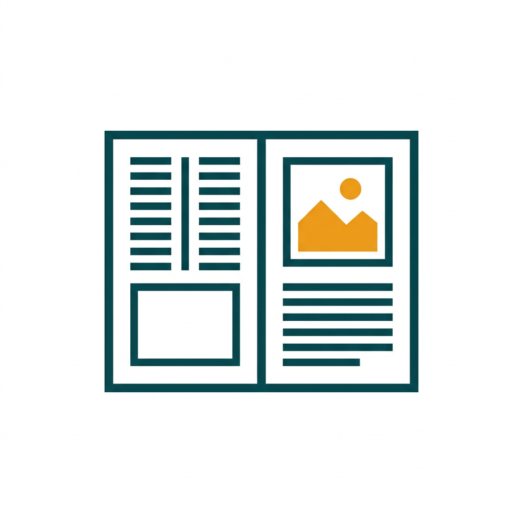 a clean book layout with columns of placeholder text and image frames