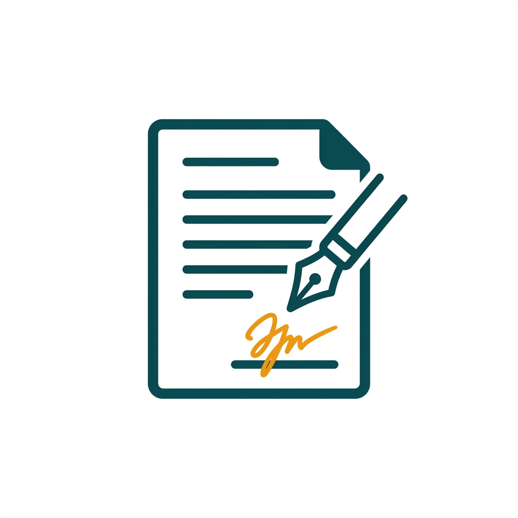 a signed digital document with a fountain pen hovering over the signature line
