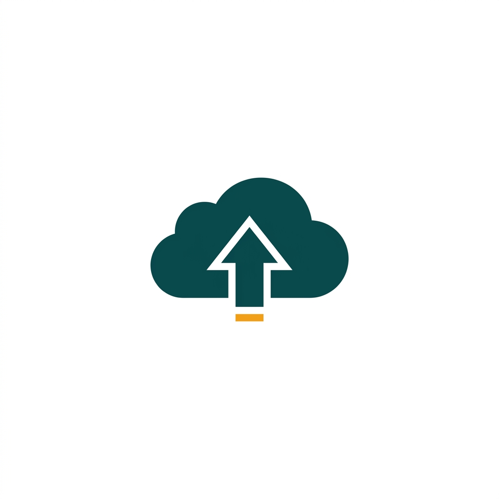a simple cloud icon with an arrow pointing upwards, indicating a file upload process
