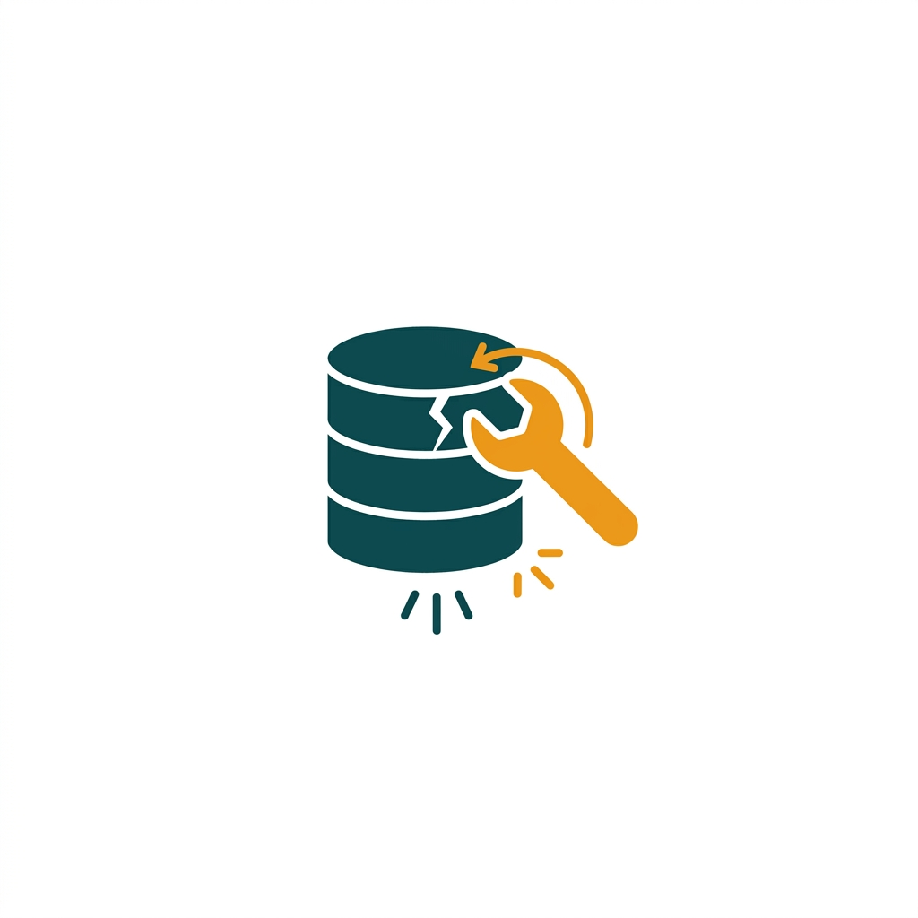 a database symbol being repaired with a wrench tool icon