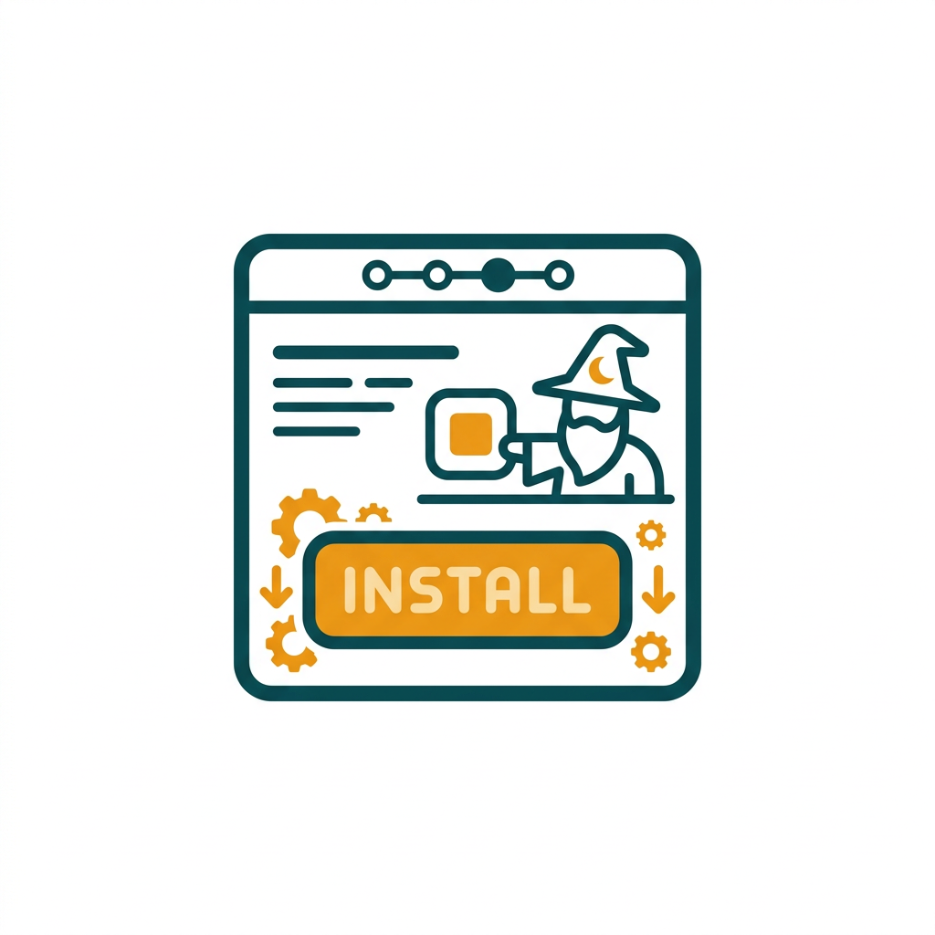 a step-by-step wizard interface with a large 'Install' button
