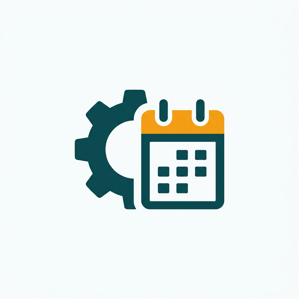a settings gear icon next to a calendar symbol, indicating scheduled tasks