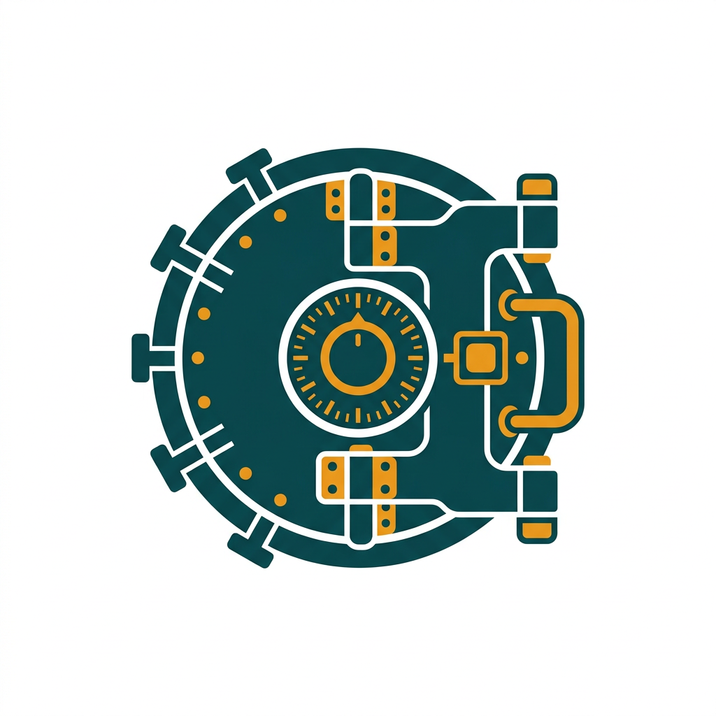 a solid steel bank vault door with a complex locking mechanism, symbolizing security