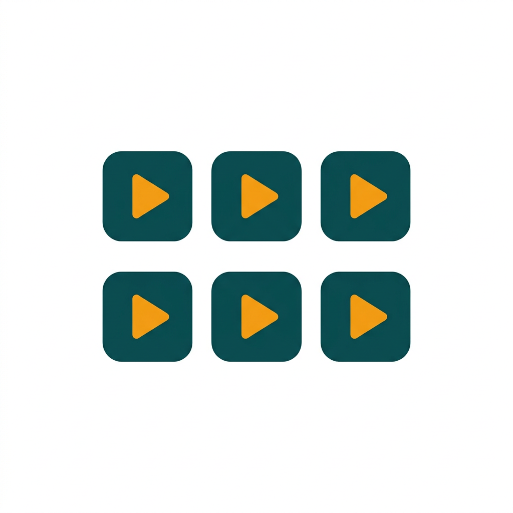a series of video play buttons arranged in a grid, indicating streaming services