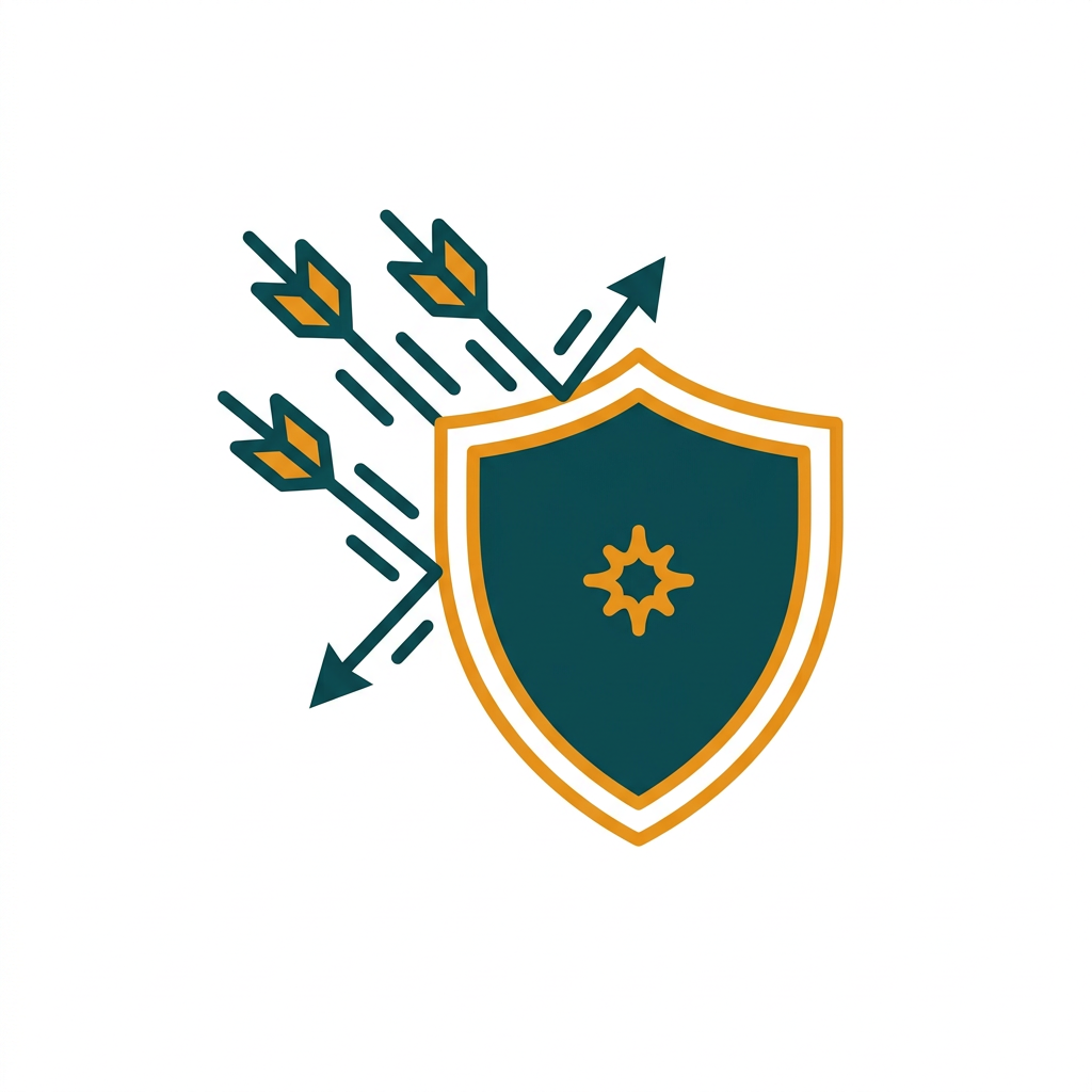 a simple shield icon deflecting arrows, representing threat protection