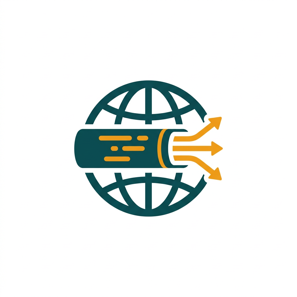 a stylized globe with data streams flowing through a secure tunnel, representing a vpn