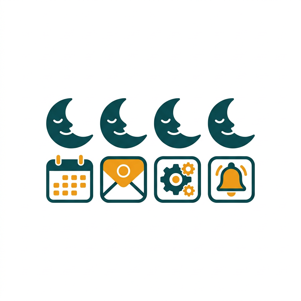 a row of sleeping crescent moon icons above simplified application logos