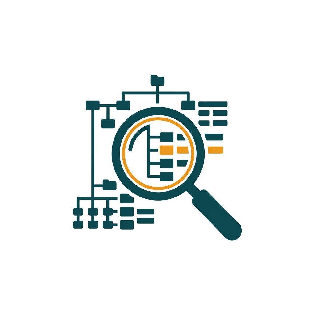 a magnifying glass scanning over a stylized computer registry file