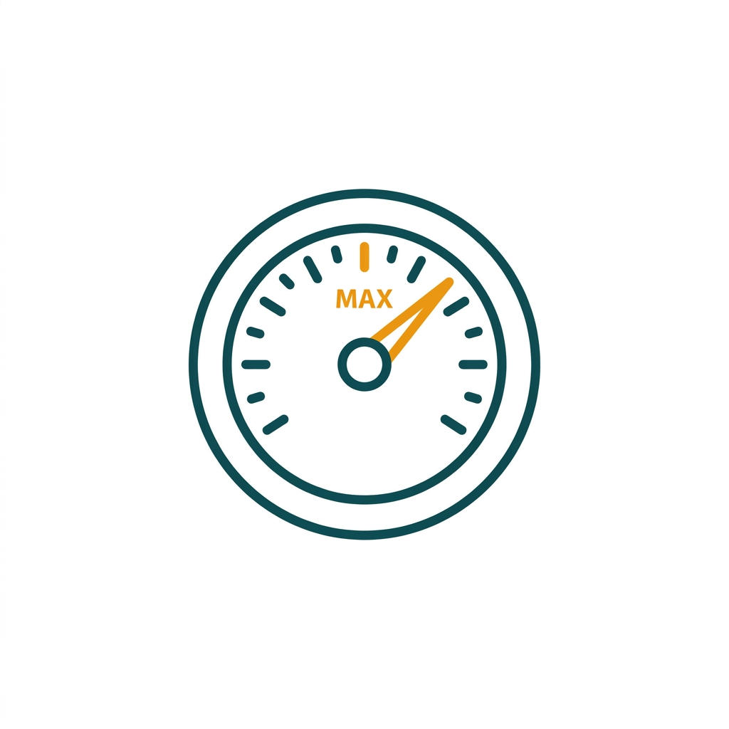 a speedometer gauge with the needle pointing to the maximum, clean line art