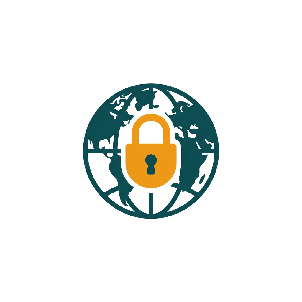 a globe with a padlock symbol overlaid, representing secure global connection