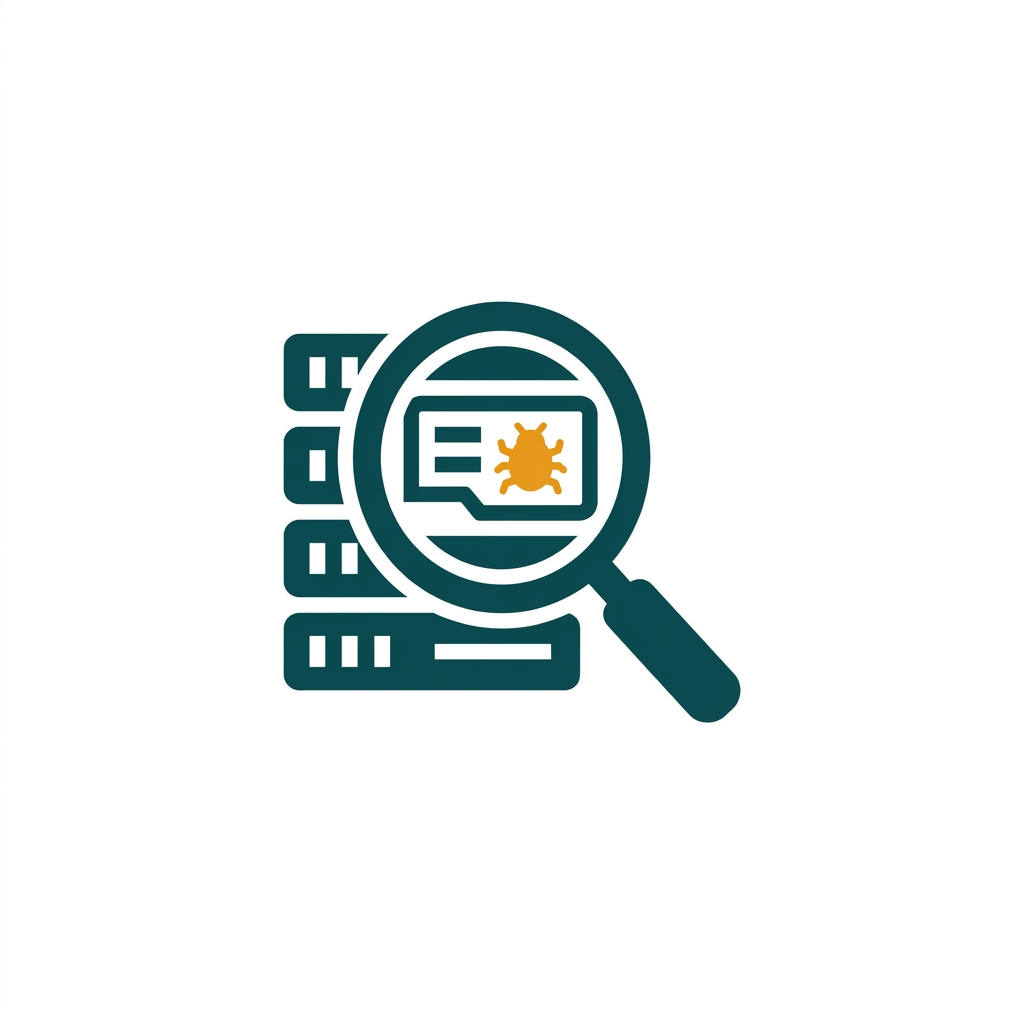 a magnifying glass icon scanning digital code blocks for threats