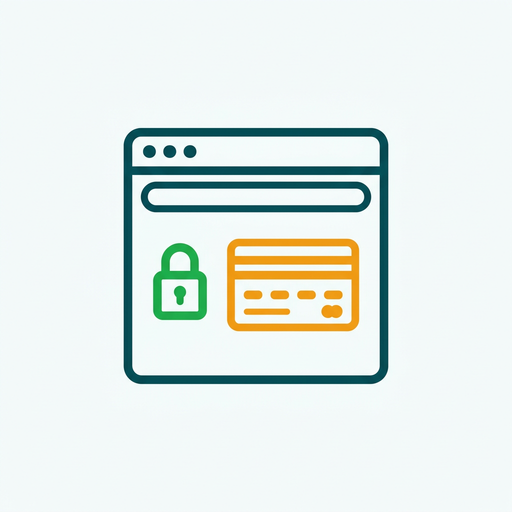a simple browser window with a green padlock and a credit card symbol