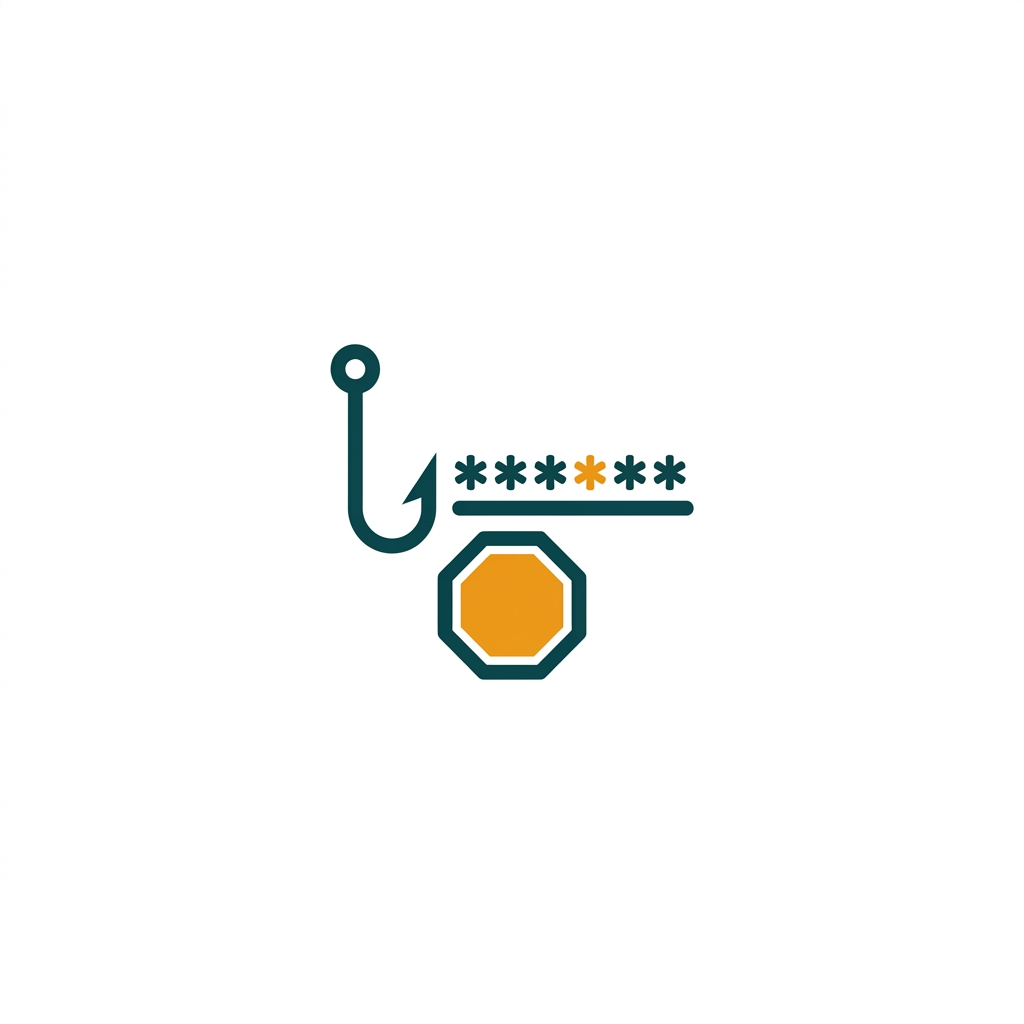 a fishing hook icon trying to catch a password symbol, being blocked by a stop sign