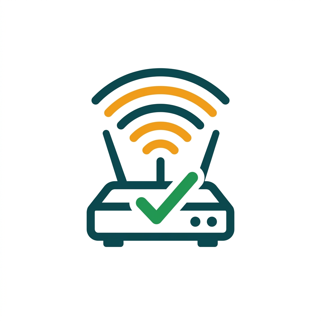a home router icon with a green checkmark and radiating secure wifi signals