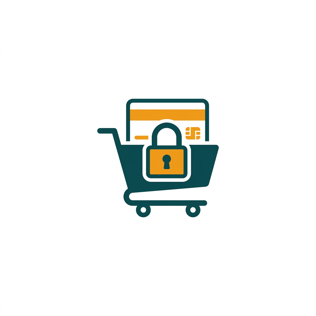 a padlock icon over a credit card and a shopping cart, representing secure online transactions