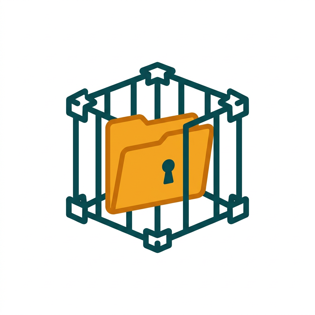 a file folder locked inside a digital cage, symbolizing ransomware protection