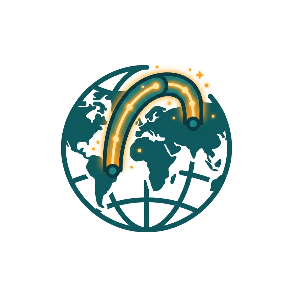 a glowing digital tunnel connecting two points on a world map, symbolizing a secure connection