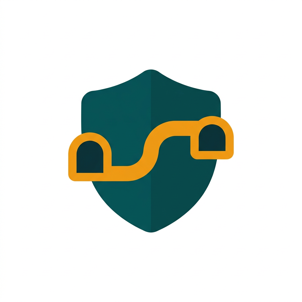 a minimal icon of a tunnel passing through a shield, representing a vpn