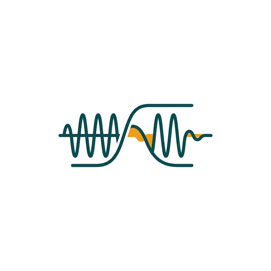 a sound wave passing through a filter curve, with specific frequencies being attenuated