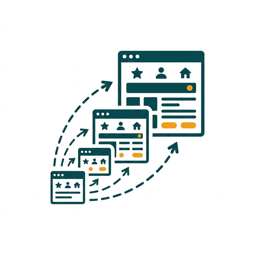 a visual representation of a user interface scaling smoothly from a small to a large size