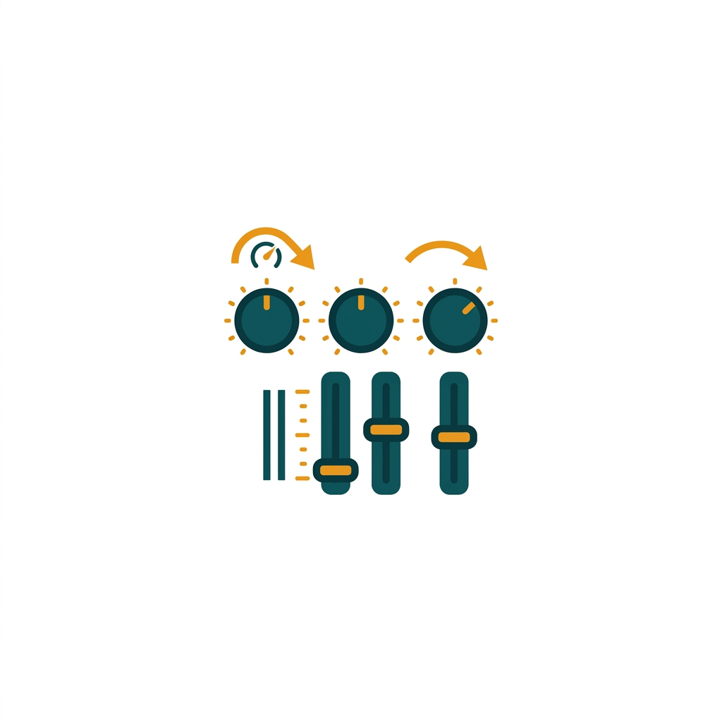 a close-up of several detailed audio control knobs and sliders for attack, release, and ratio