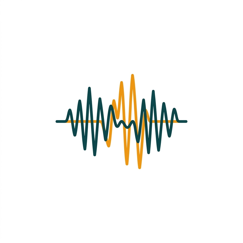 two intersecting audio waveforms, with one waveform ducking in volume where the other peaks