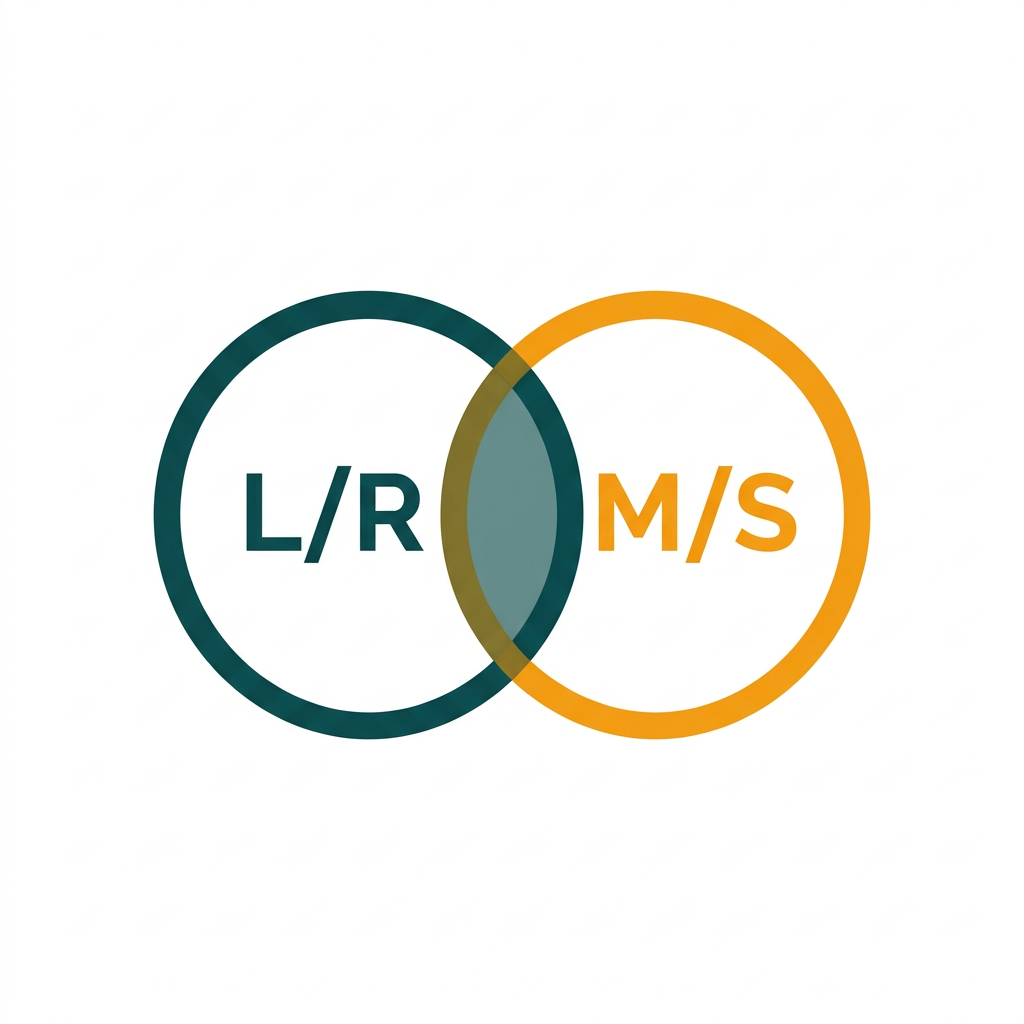 a Venn diagram with two overlapping circles labeled L/R and M/S inside