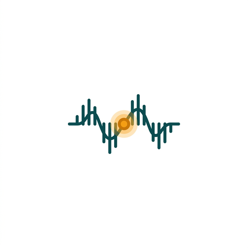 a glowing node on a colorful audio frequency spectrum line with dynamic range indicators