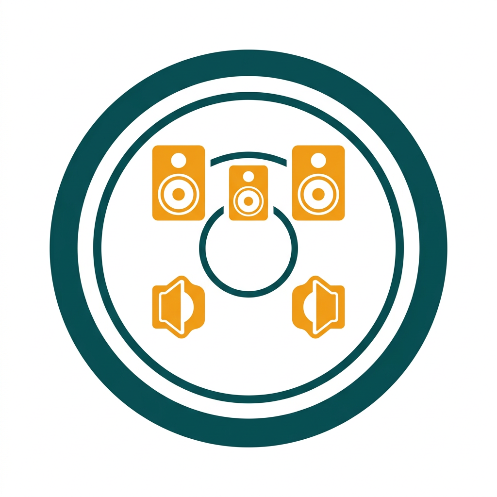 a circular audio interface showing multiple speaker icons for surround sound setup