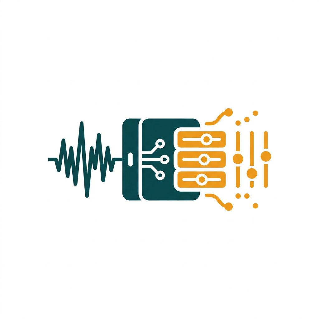 an icon showing a sound wave being imported into a digital processing unit and transforming into editable parameters