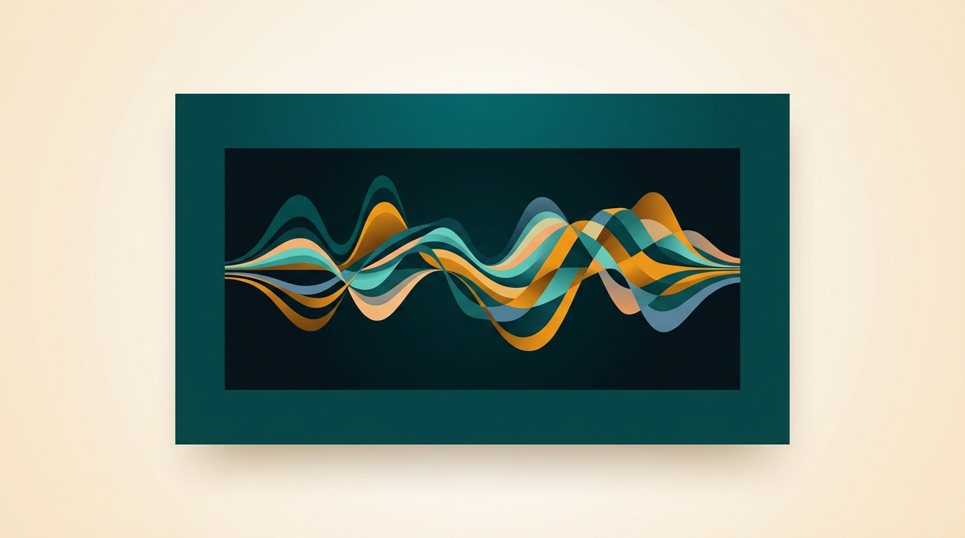 a beautiful abstract visualization of sound waves morphing and distorting through different colored bands, digital art style, dark background