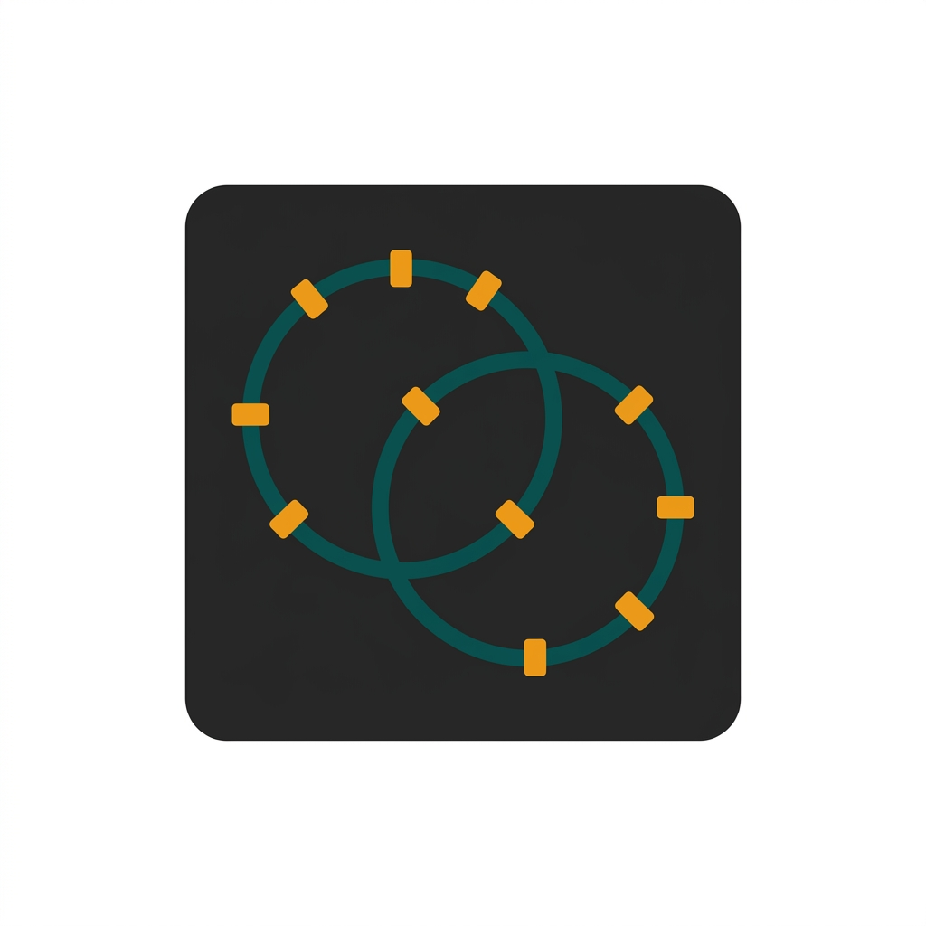 two intertwined circular delay paths on a dark background, showing individual delay taps