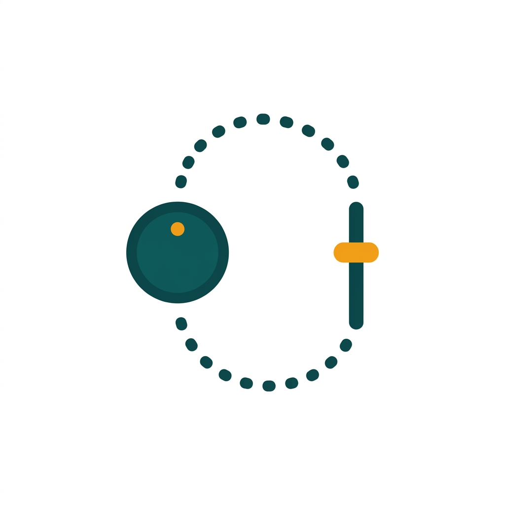 a curved dotted line connecting a circular knob to a parameter fader, symbolizing drag-and-drop modulation