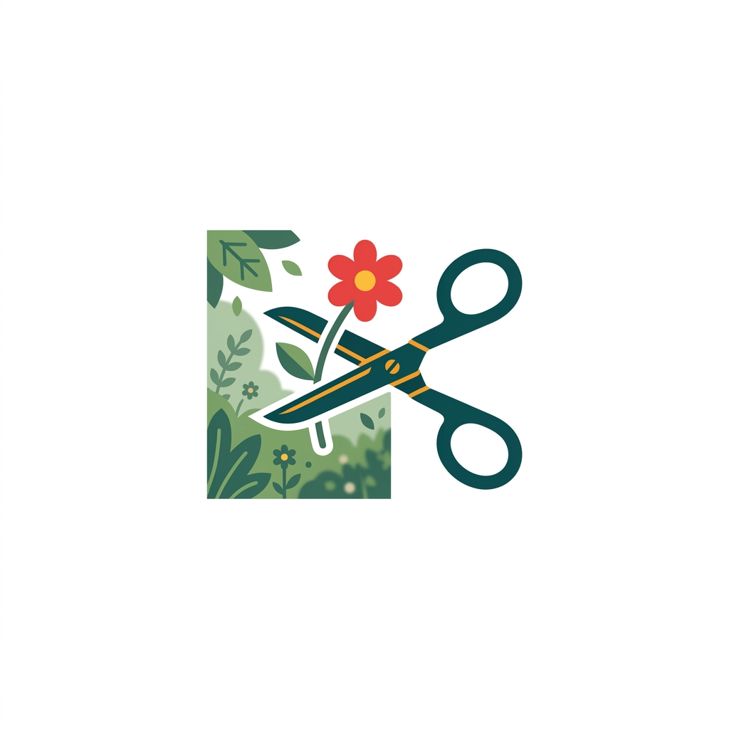 a pair of digital scissors precisely cutting a red flower from a garden photo background