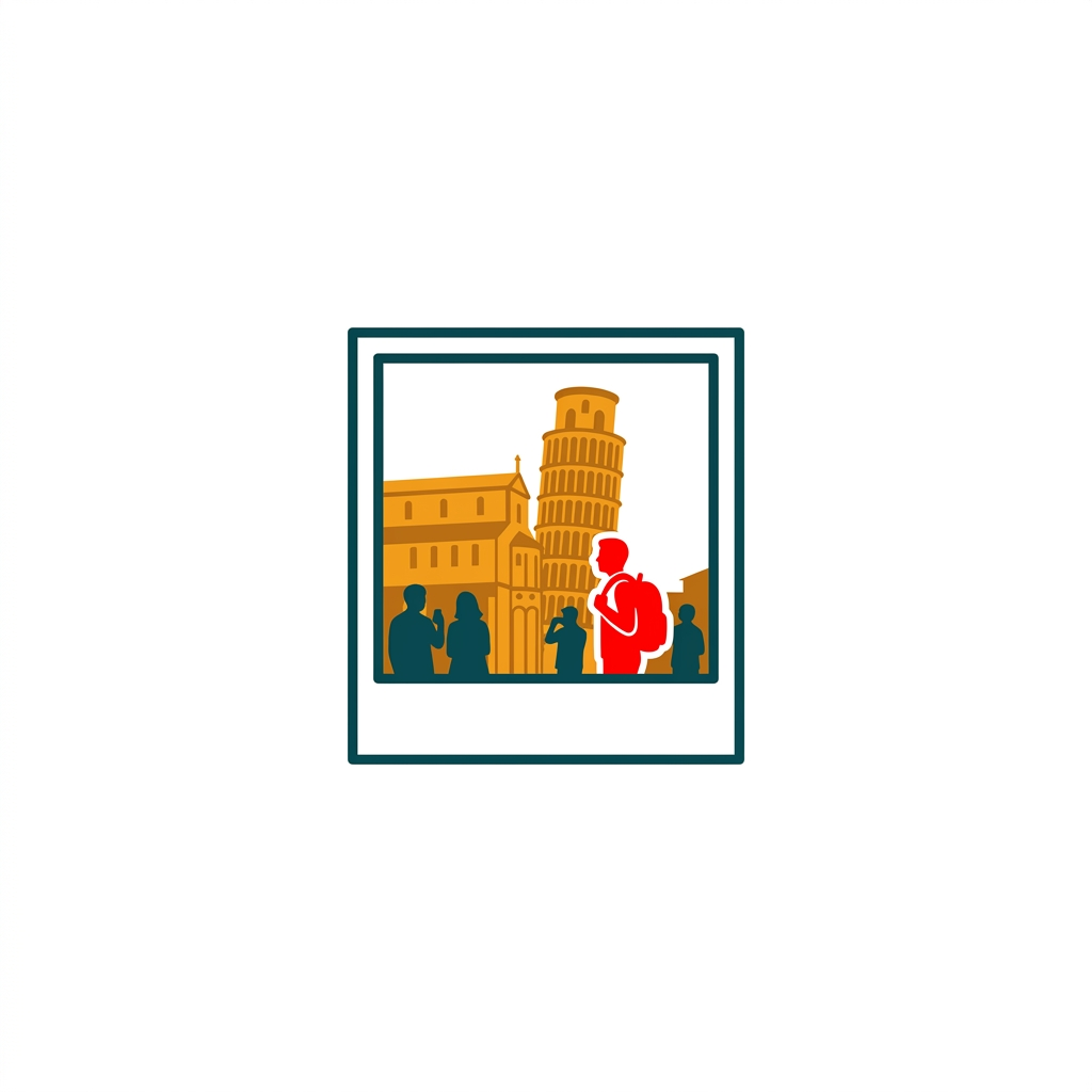 a vacation photo of a historic landmark with a tourist highlighted in red for removal