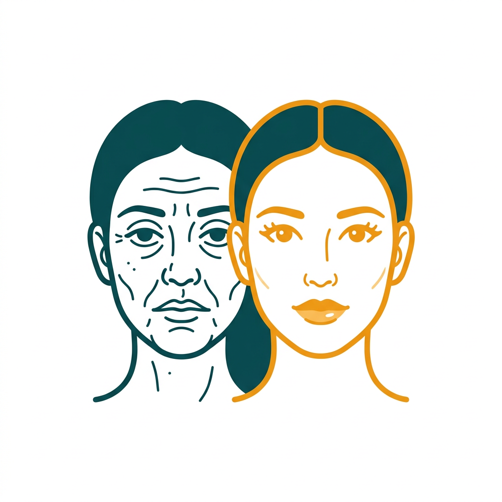 a beautified portrait showing smooth skin and bright eyes next to the original unedited version