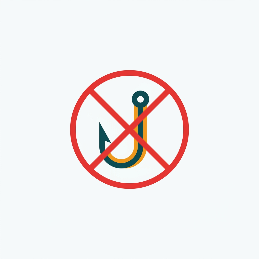 a fishing hook icon inside a red crossed-out circle, symbolizing phishing prevention