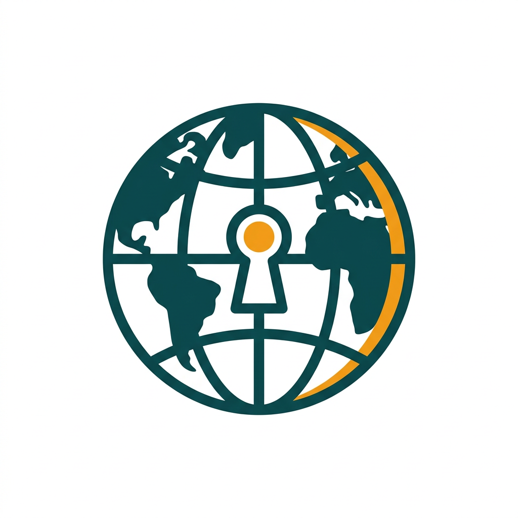 a simple icon of a globe with a keyhole in the center, representing a secure vpn connection