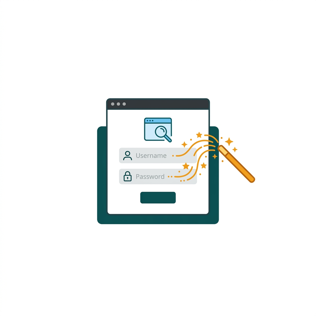 a user login form on a website with username and password fields being filled automatically by a magic wand icon