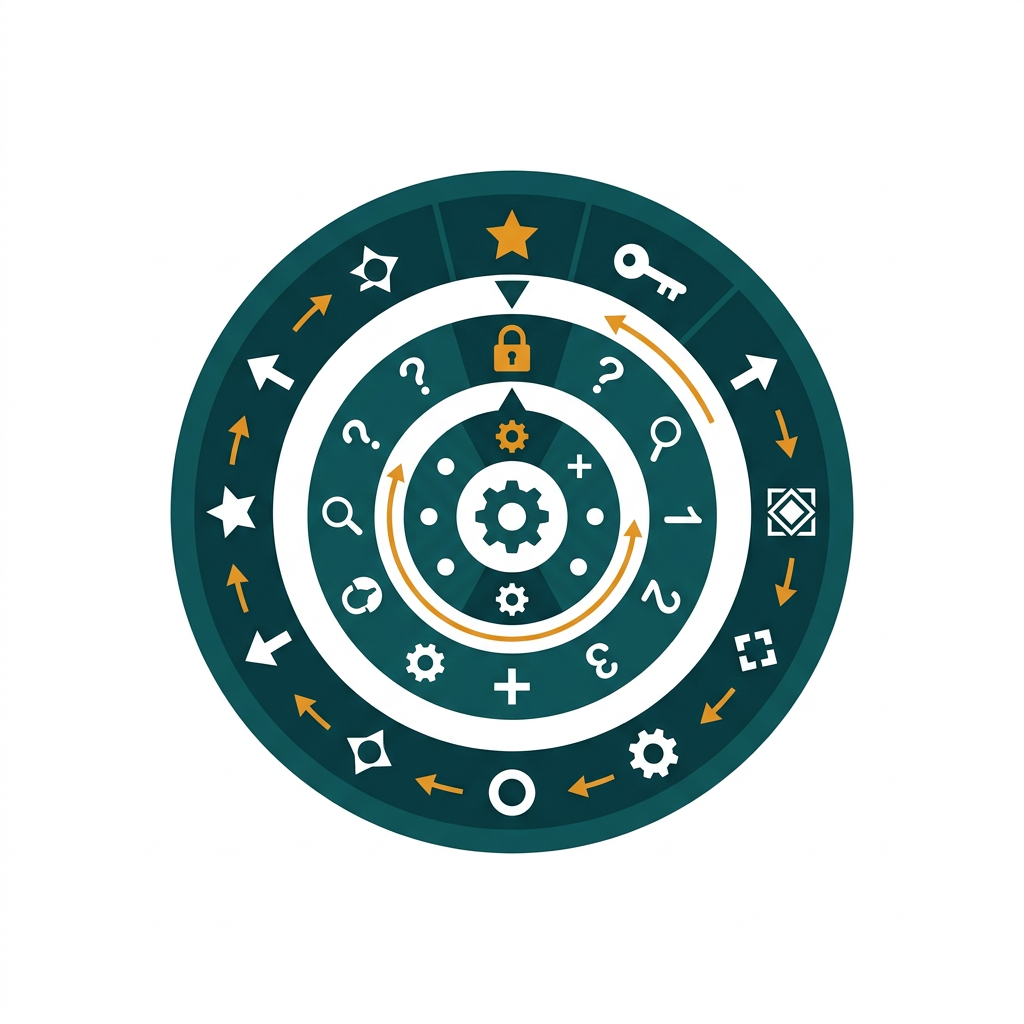 a set of rotating combination lock dials creating a complex sequence of symbols