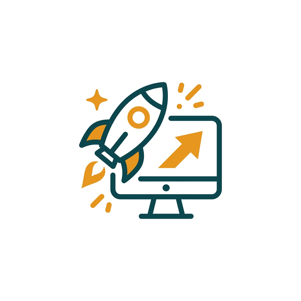 a rocket ship icon next to a computer monitor, indicating performance boost