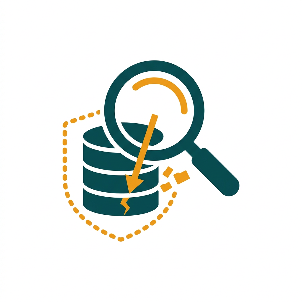 a magnifying glass over a database symbol, checking for data leaks