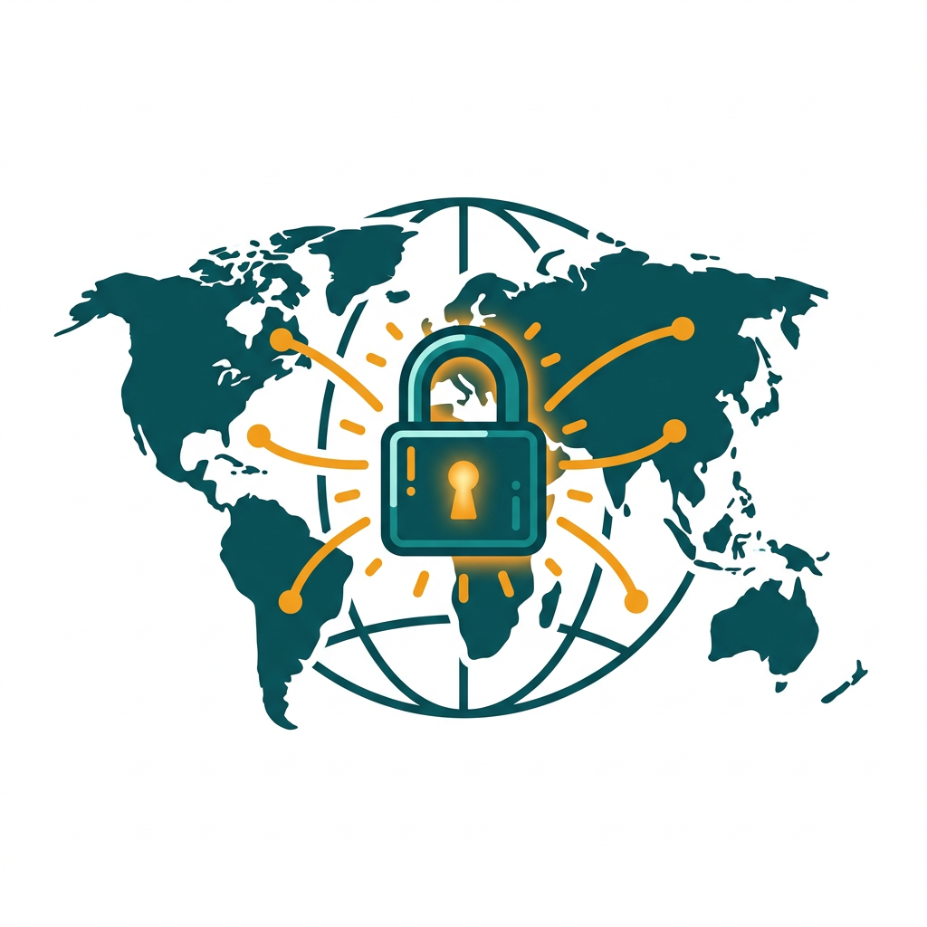 a glowing digital padlock icon over a world map, symbolizing a secure global connection