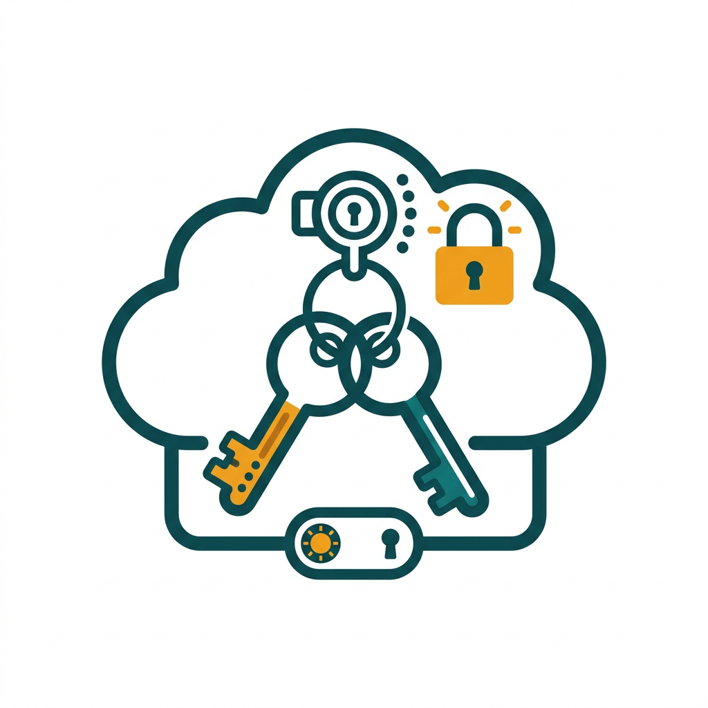 a set of interconnected keys securely stored in a digital cloud safe